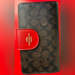 Coach Signature Canvas Wallet with Red Tab